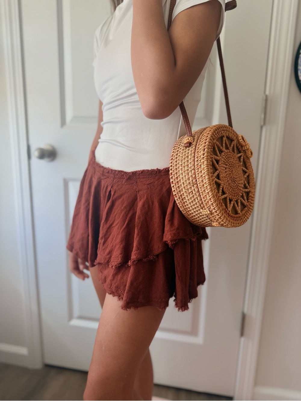 Free People Rust Ruffled Linen-Blend Shorts - Picture 5 of 6